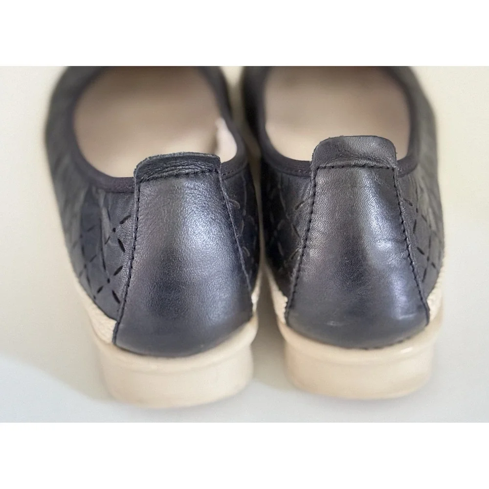 Enjoiya Women's Cut Out Slip‎ On Black Beige Espadrille Look Size 40 US 9 - 9.5